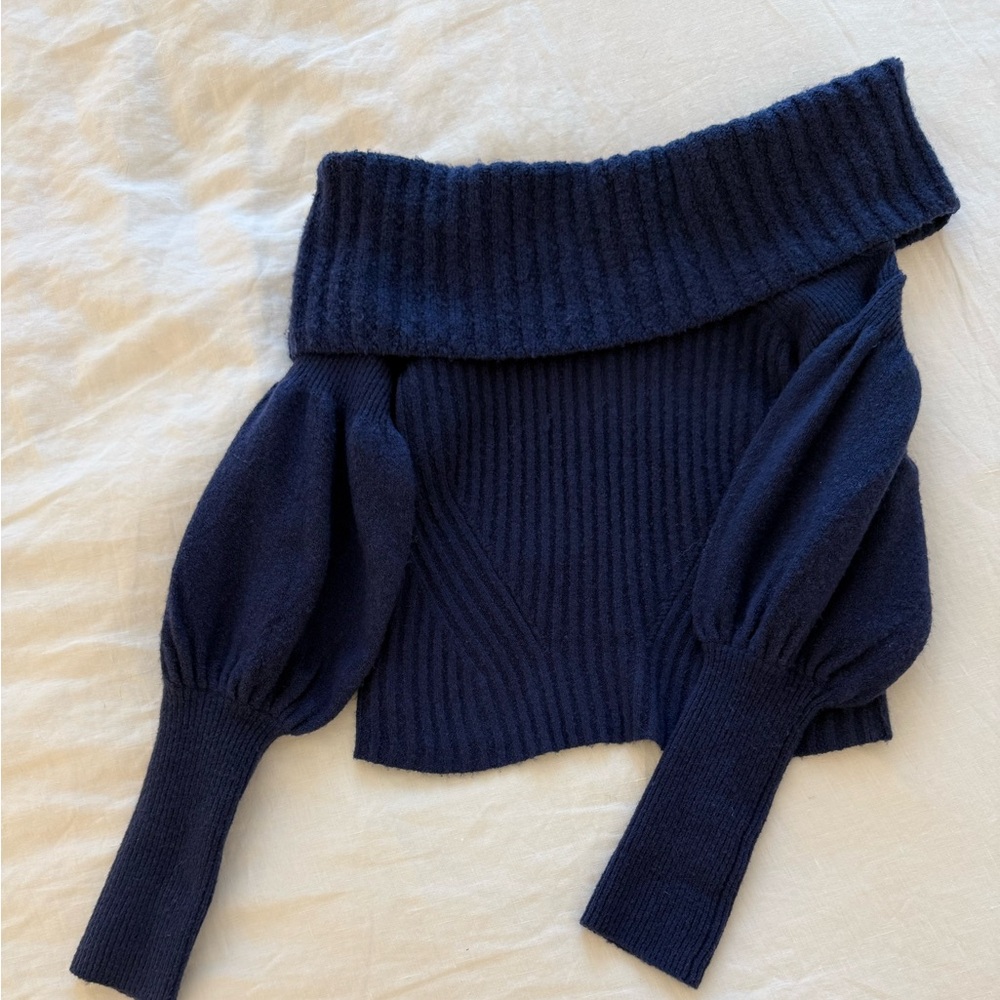 Anthropologie Blue Off-Shoulder Sweater